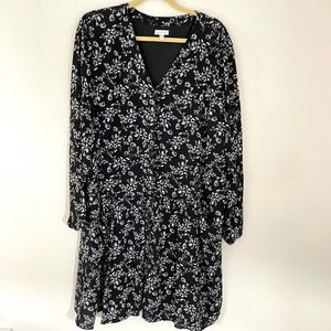 Garnet Hill Women's Plus Black Floral Rayon Dress Pockets Size 18